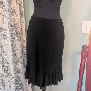 White House Black Market Black Midi Skirt with Flared Ruffle Hem